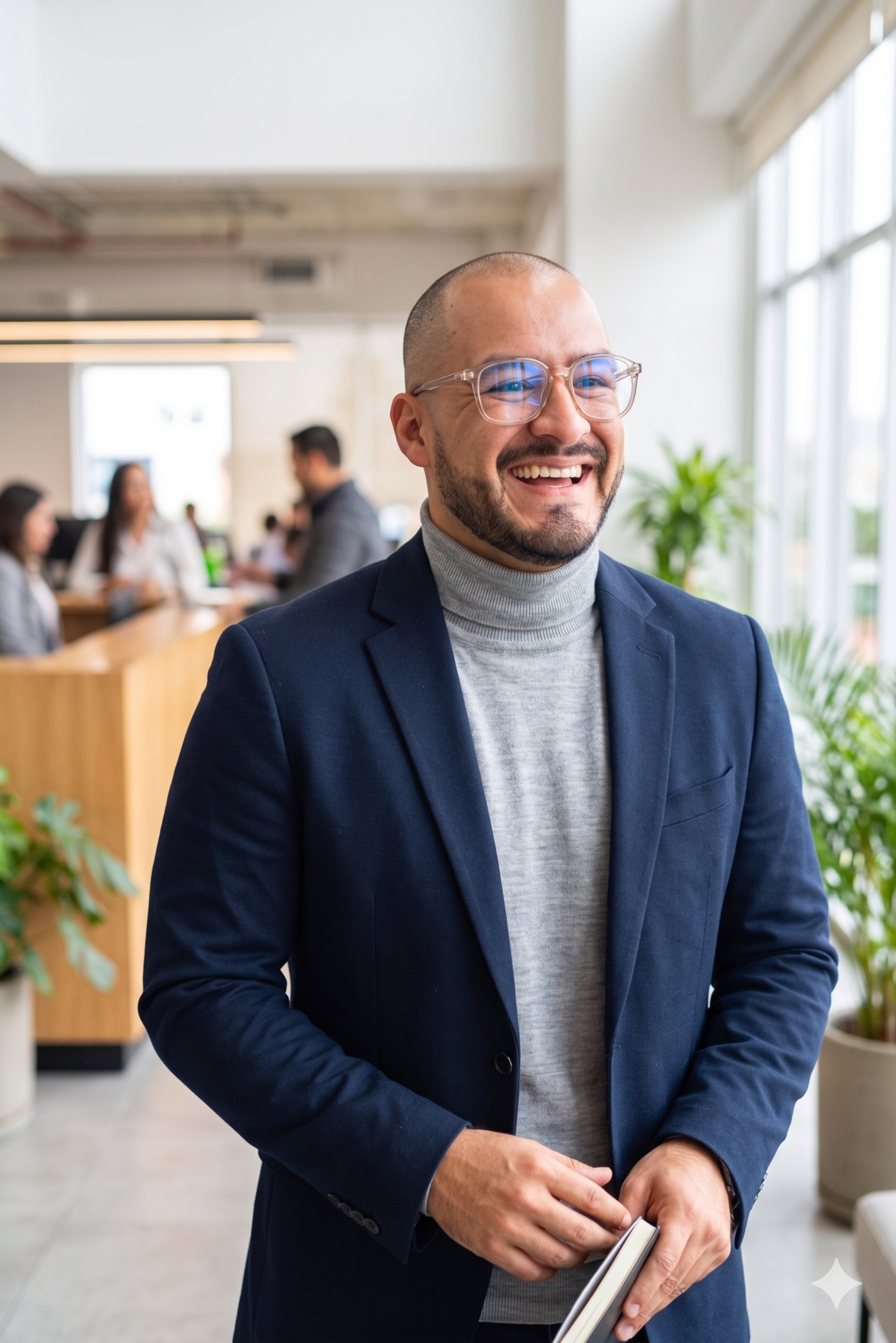 Juan Felipe Córdoba Cifuentes, estratega de marketing colombiano, en un espacio de cowork con un libro en la mano